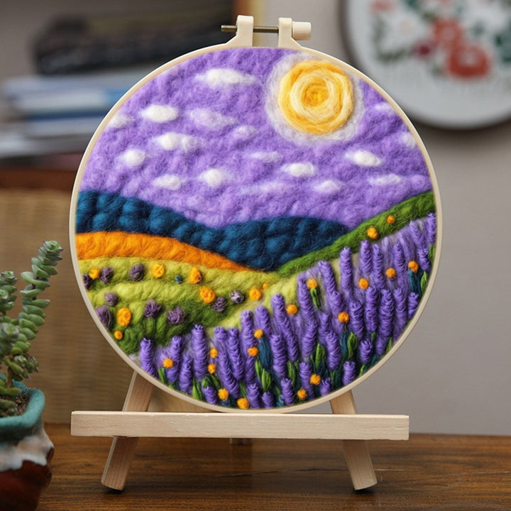Lavender Hillside under a Purple Sky Wool Needle Felting Painting Kit