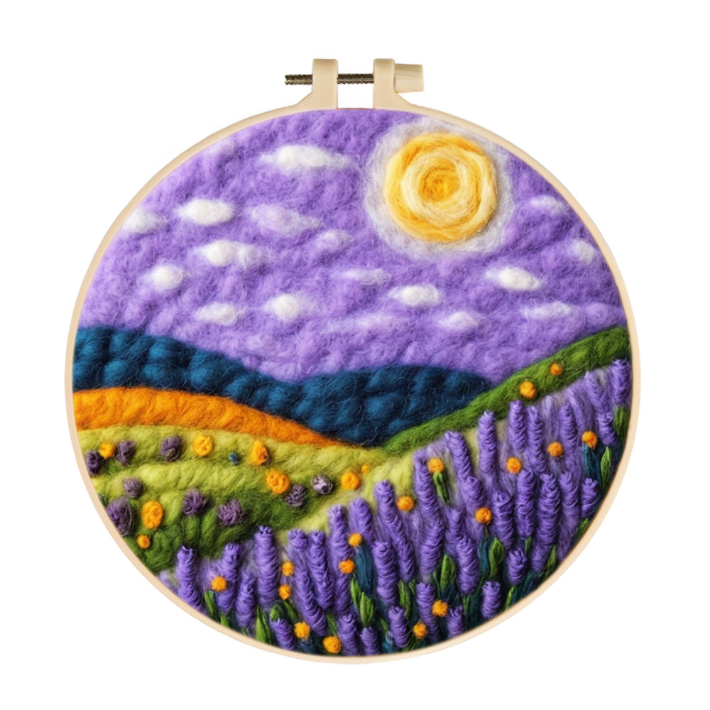 Lavender Hillside under a Purple Sky Wool Needle Felting Painting Kit