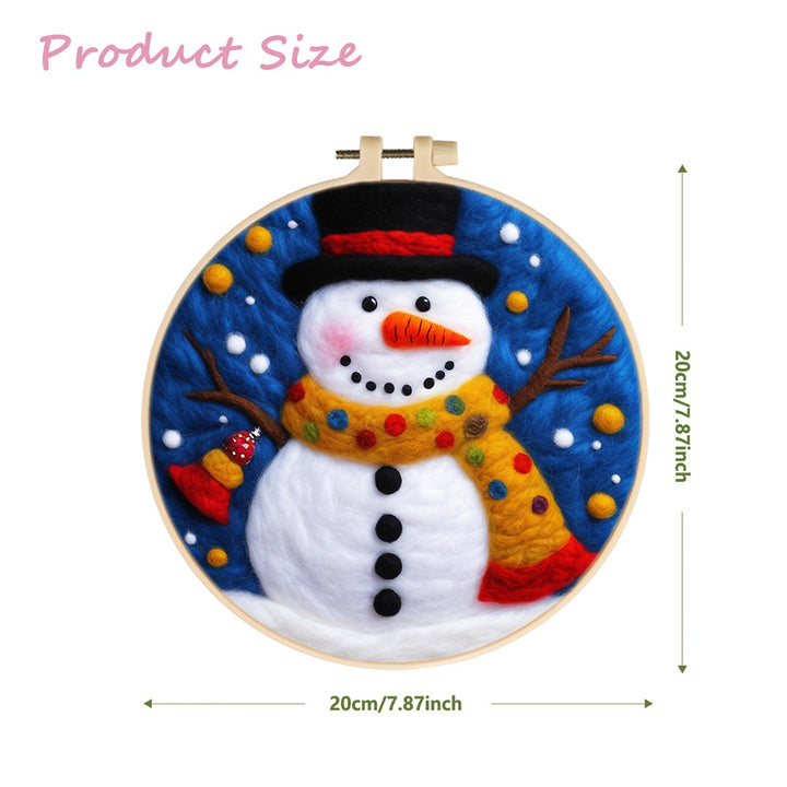 Snowman Wearing an Orange Scarf Wool Needle Felting Painting Kit