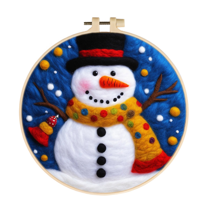 Snowman Wearing an Orange Scarf Wool Needle Felting Painting Kit