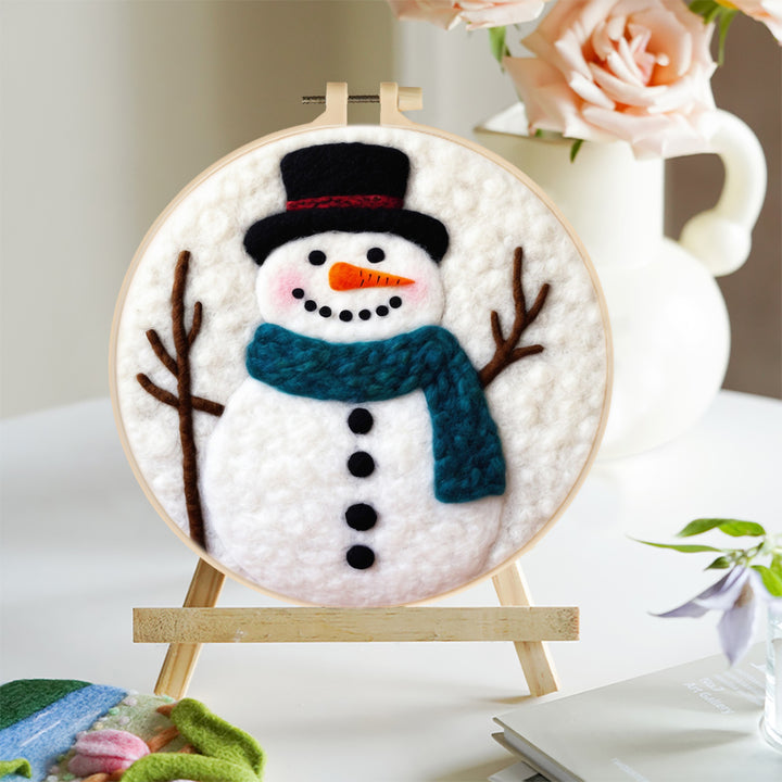 Snowman Wearing a Blue Scarf Wool Needle Felting Painting Kit