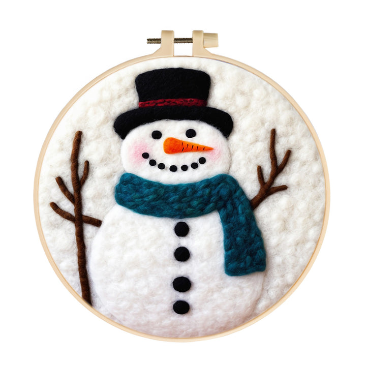 Snowman Wearing a Blue Scarf Wool Needle Felting Painting Kit