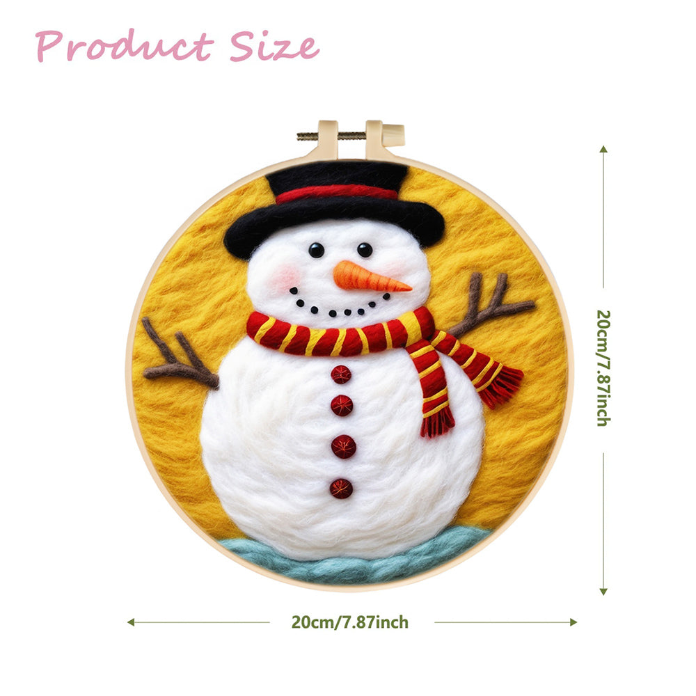 Snowman Wearing a Red and Yellow Scarf Wool Needle Felting Painting Kit