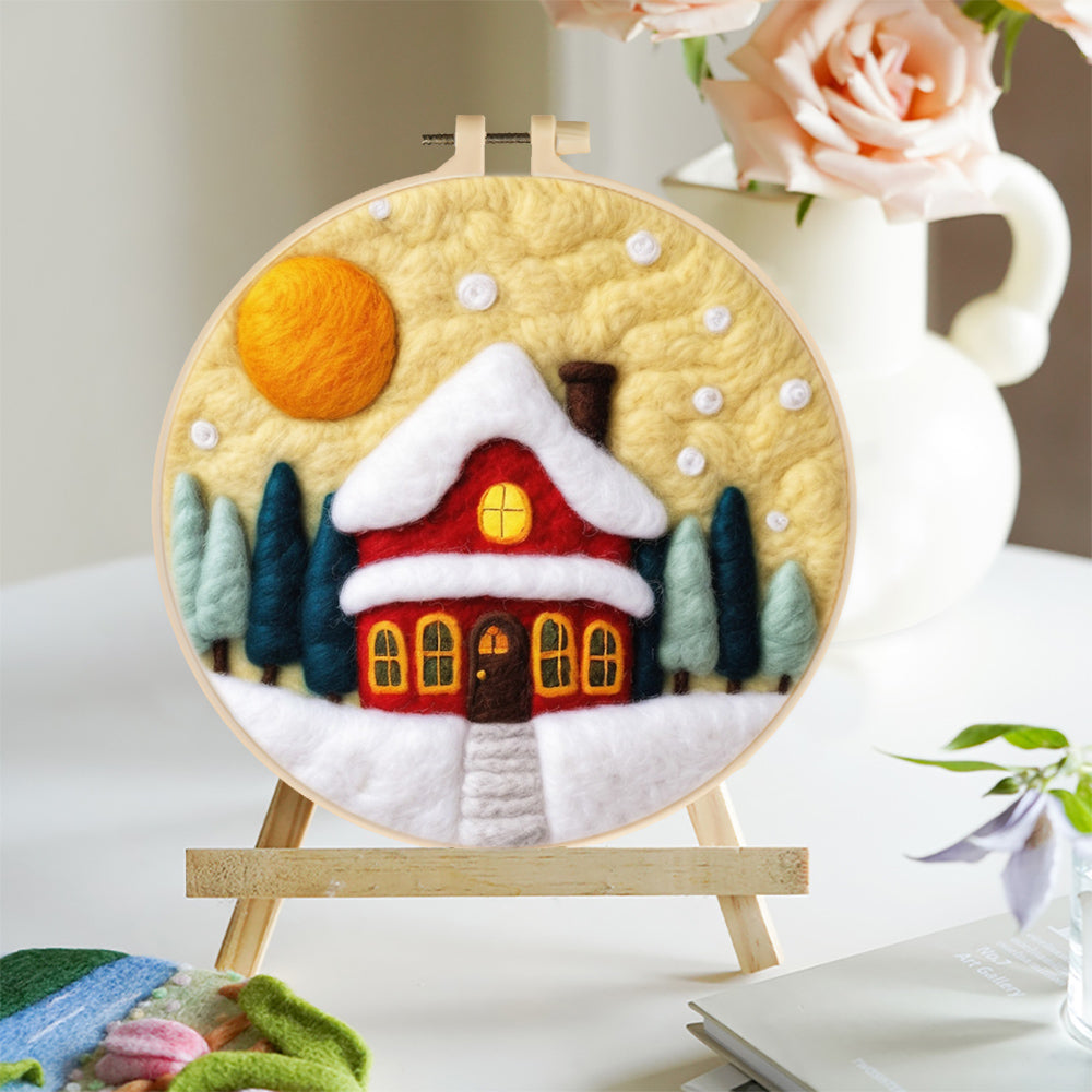 Red Christmas House Wool Needle Felting Painting Kit