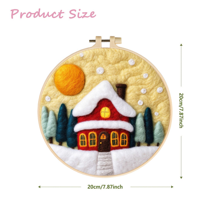 Red Christmas House Wool Needle Felting Painting Kit