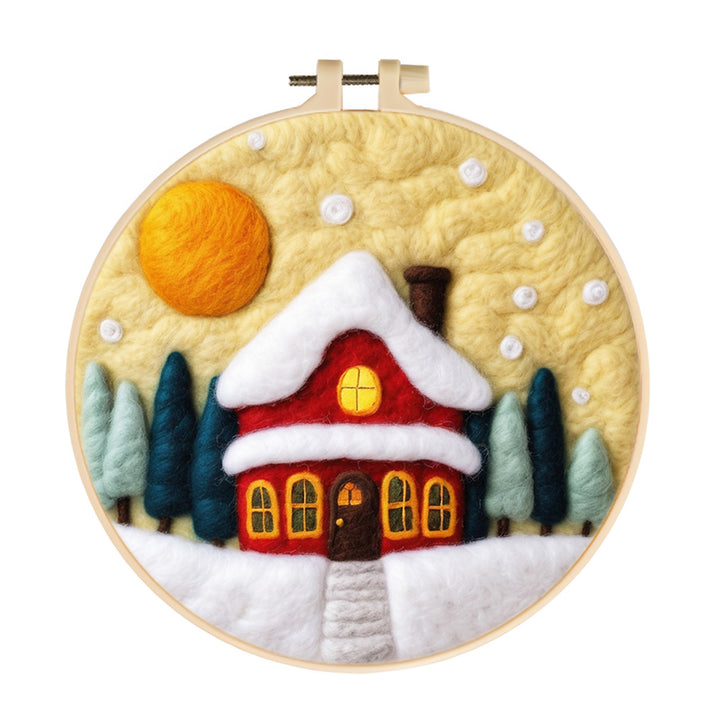 Red Christmas House Wool Needle Felting Painting Kit