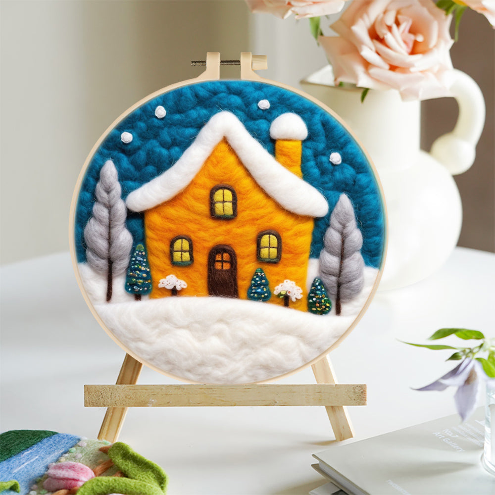 Yellow Christmas House Wool Needle Felting Painting Kit