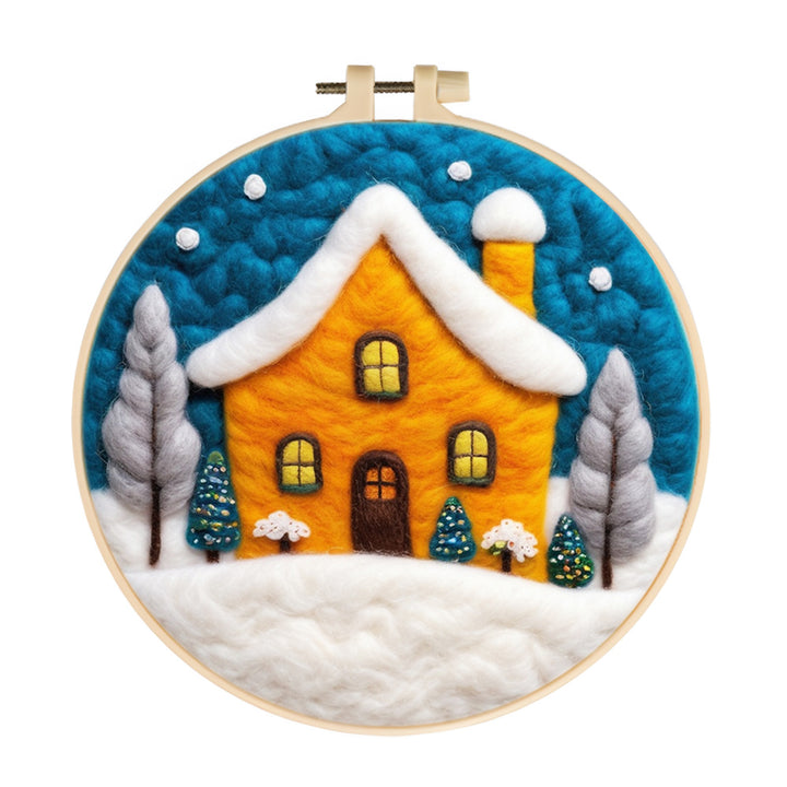 Yellow Christmas House Wool Needle Felting Painting Kit