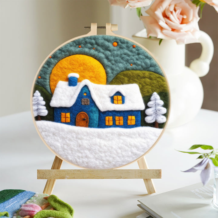 Blue and White House Wool Needle Felting Painting Kit