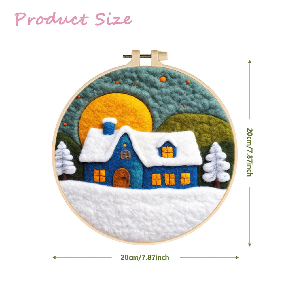 Blue and White House Wool Needle Felting Painting Kit