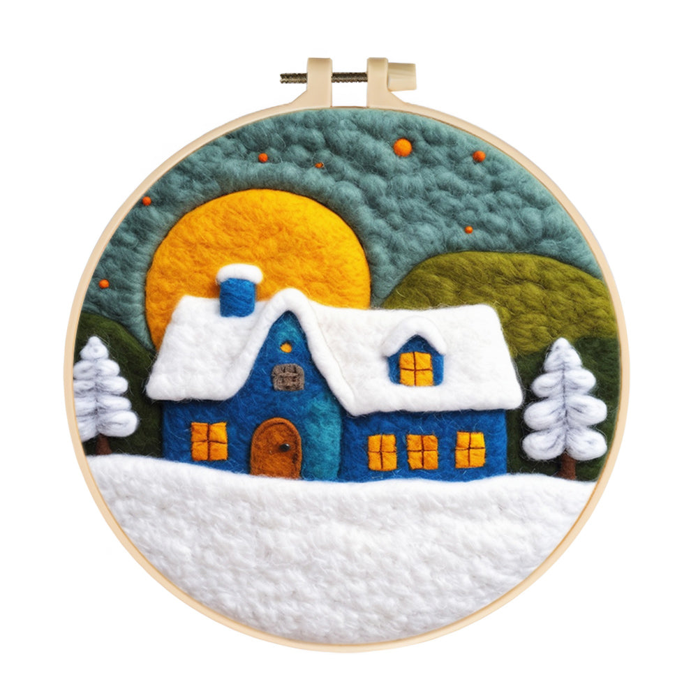 Blue and White House Wool Needle Felting Painting Kit