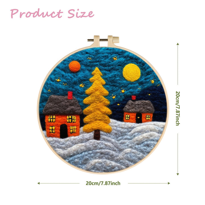 Yellow Christmas Tree and Orange Houses Wool Needle Felting Painting Kit