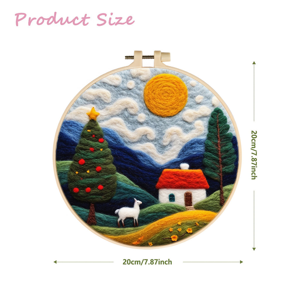 Christmas Trees and House on the Hillside Wool Needle Felting Painting Kit