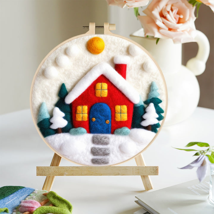 Red House between Trees Wool Needle Felting Painting Kit
