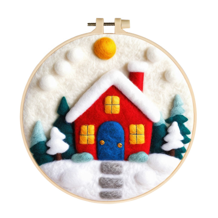 Red House between Trees Wool Needle Felting Painting Kit