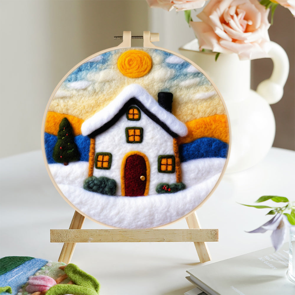 White House and Christmas Tree Wool Needle Felting Painting Kit