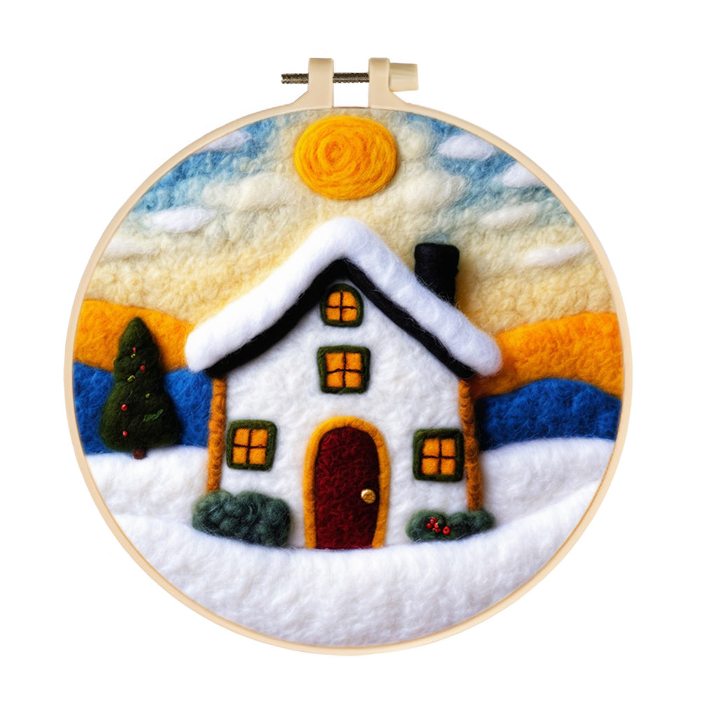 White House and Christmas Tree Wool Needle Felting Painting Kit