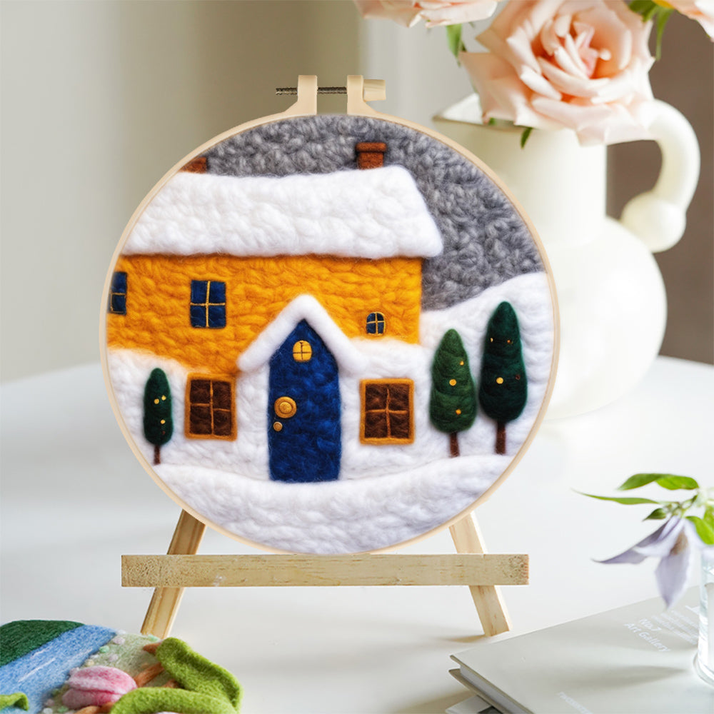 Christmas House and Trees in the Snow Wool Needle Felting Painting Kit
