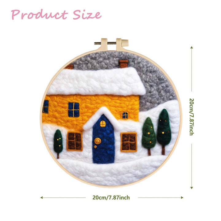 Christmas House and Trees in the Snow Wool Needle Felting Painting Kit