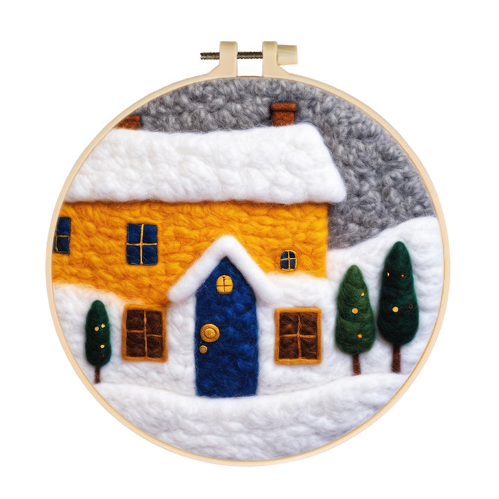 Christmas House and Trees in the Snow Wool Needle Felting Painting Kit