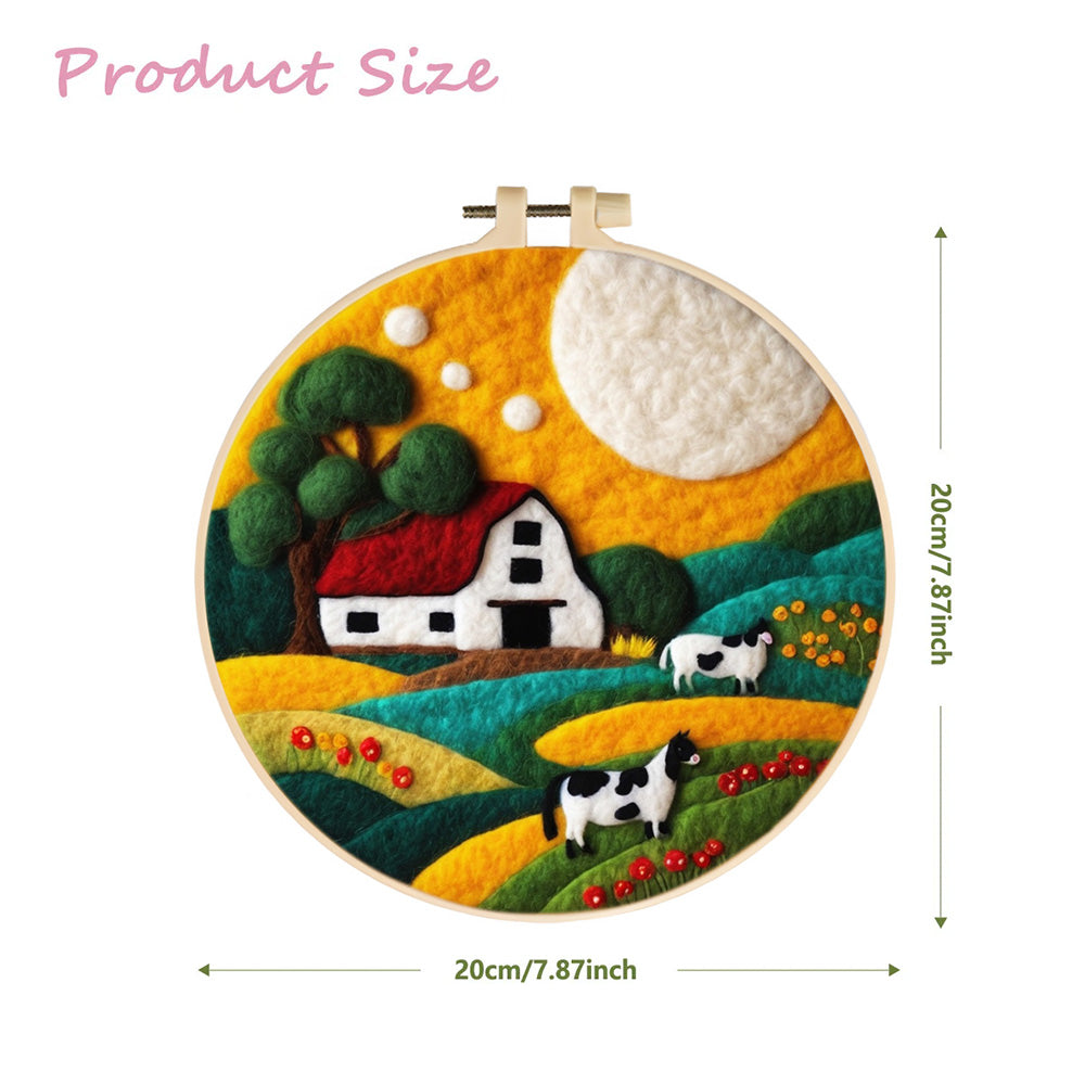 Farm Cows on Colorful Hillsides Wool Needle Felting Painting Kit