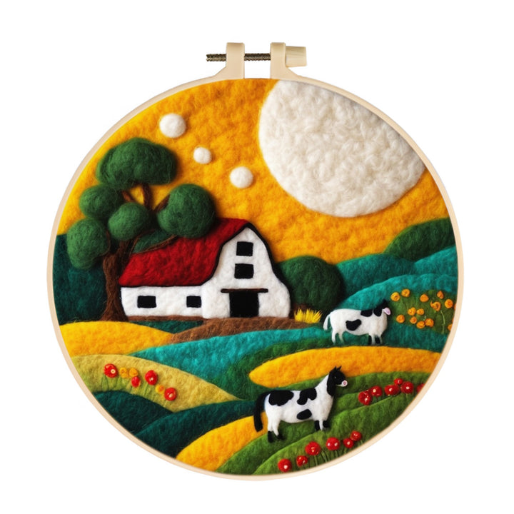 Farm Cows on Colorful Hillsides Wool Needle Felting Painting Kit