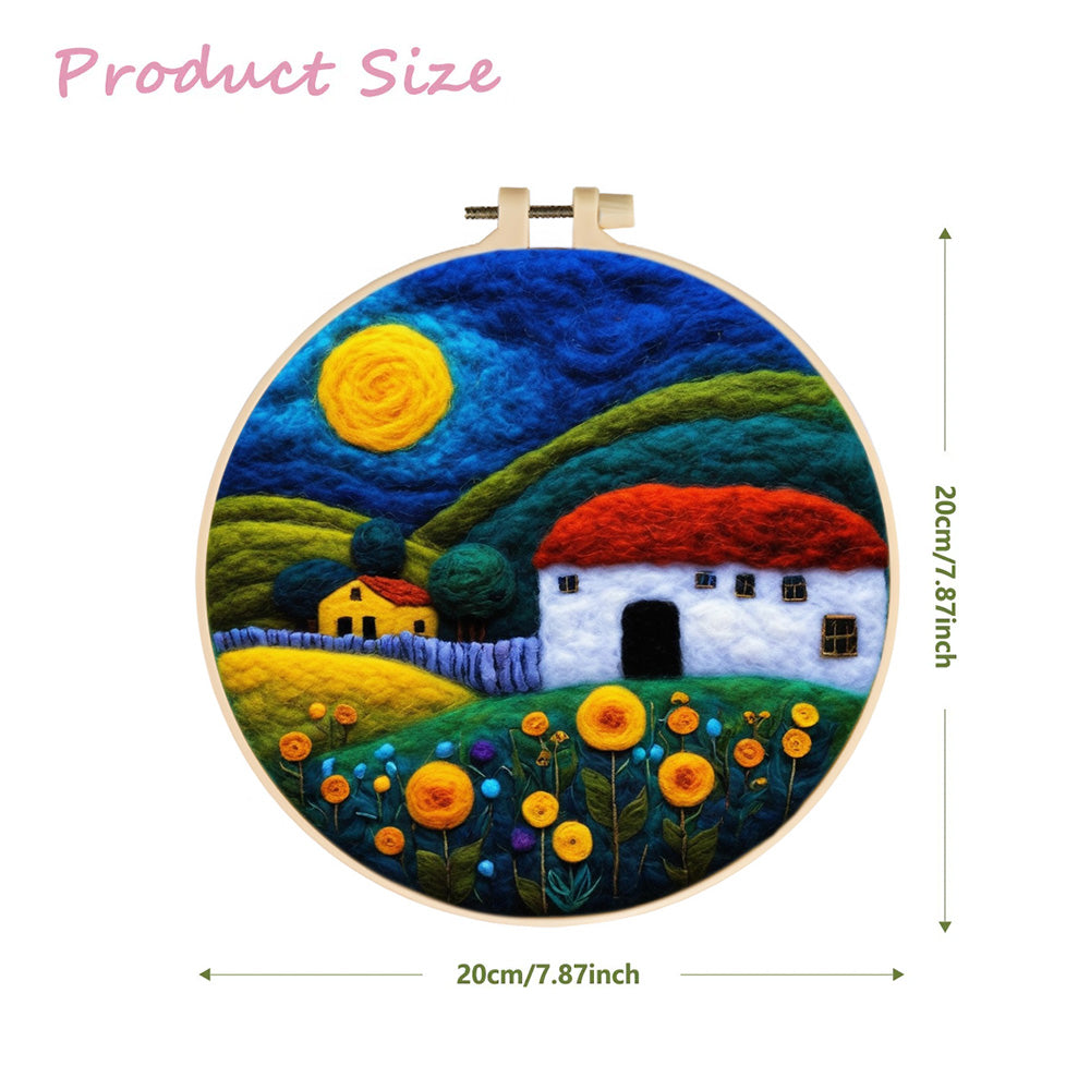 Red and White House in the Mountains Wool Needle Felting Painting Kit