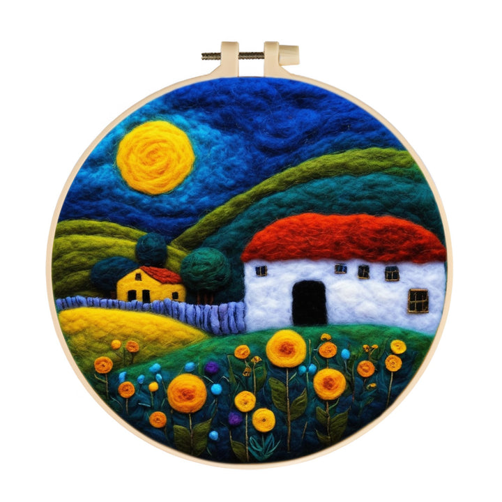 Red and White House in the Mountains Wool Needle Felting Painting Kit