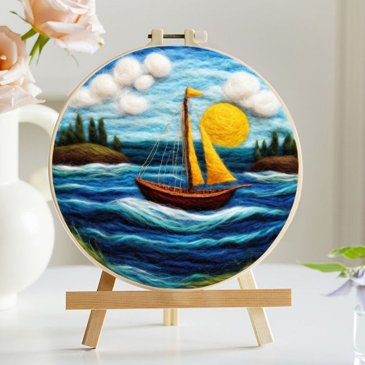 Wooden Sailing Ship on the Sea Wool Needle Felting Painting Kit