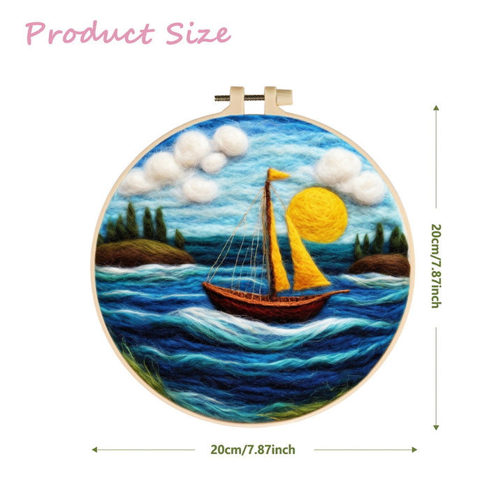 Wooden Sailing Ship on the Sea Wool Needle Felting Painting Kit