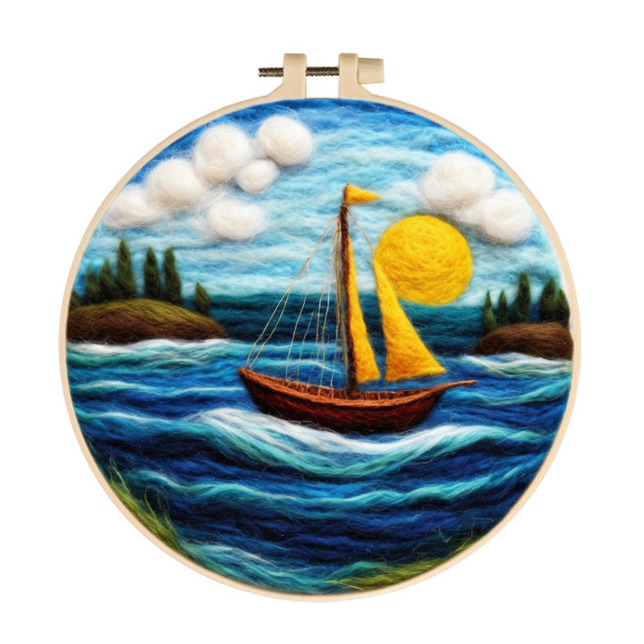 Wooden Sailing Ship on the Sea Wool Needle Felting Painting Kit