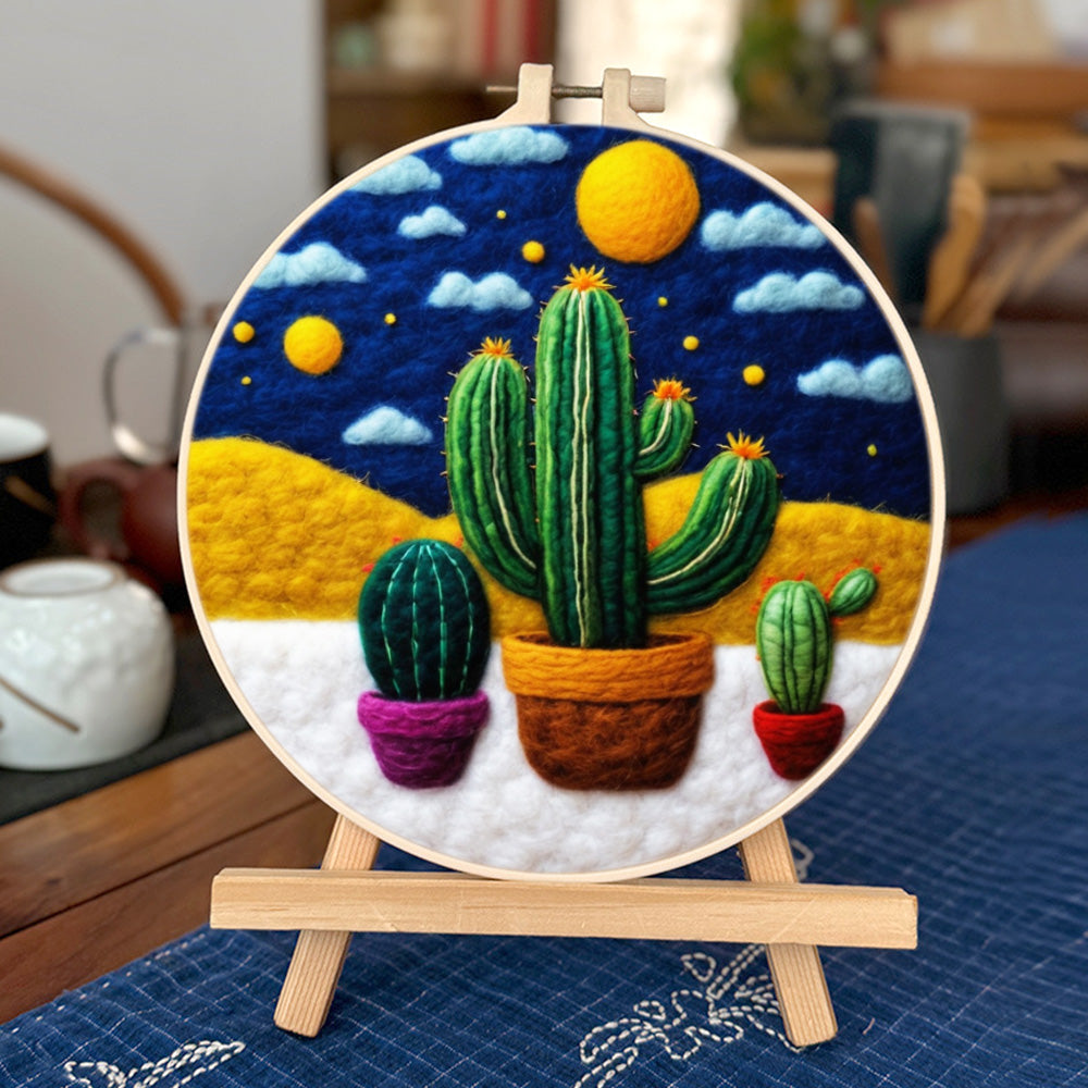 Potted Cactus at Night Wool Needle Felting Painting Kit