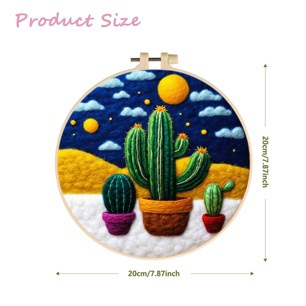 Potted Cactus at Night Wool Needle Felting Painting Kit