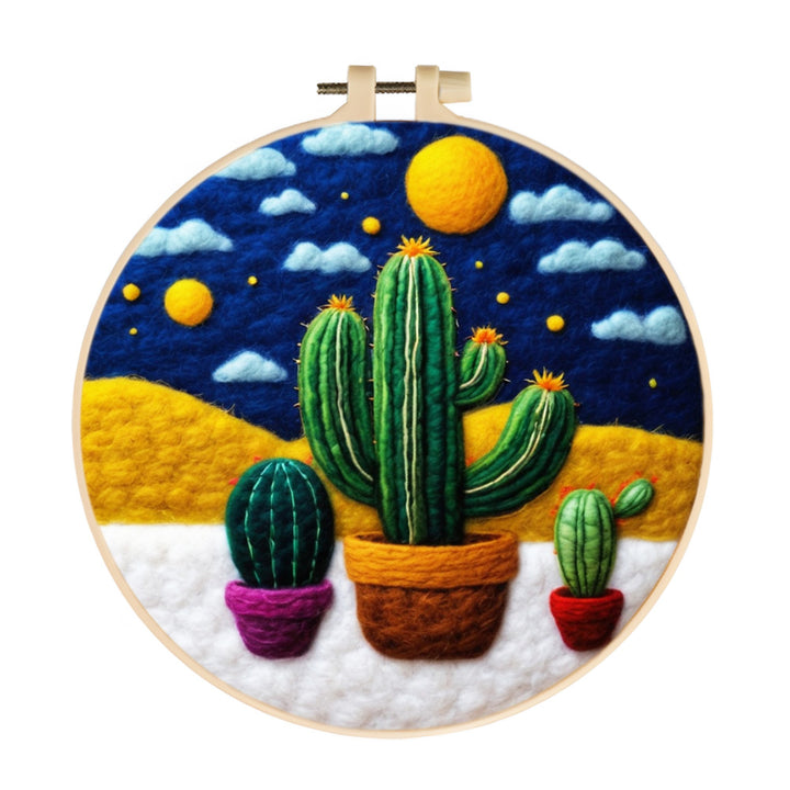 Potted Cactus at Night Wool Needle Felting Painting Kit