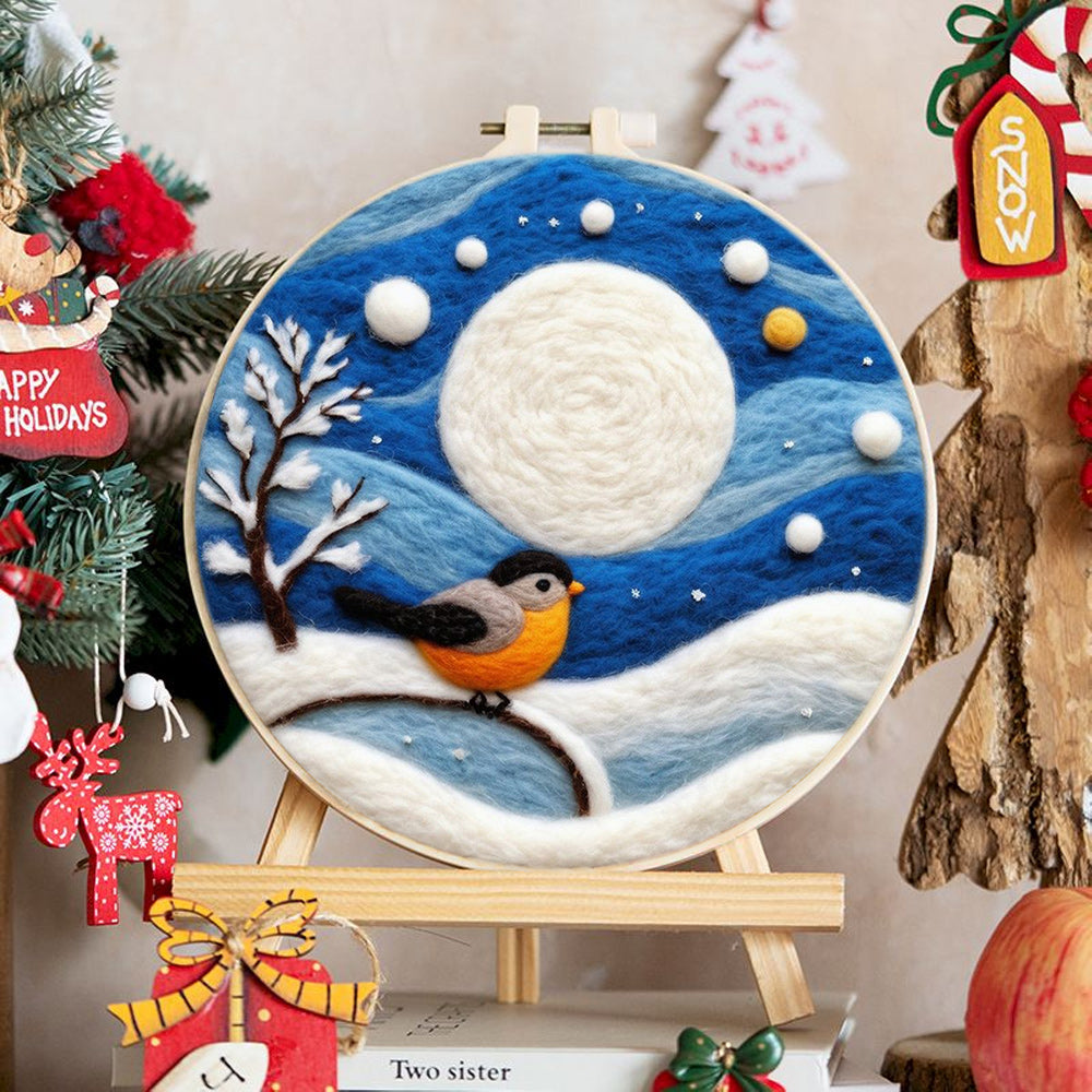 Snowy Night Bird Wool Needle Felting Painting Kit