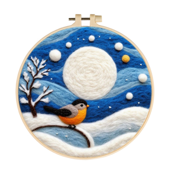 Snowy Night Bird Wool Needle Felting Painting Kit