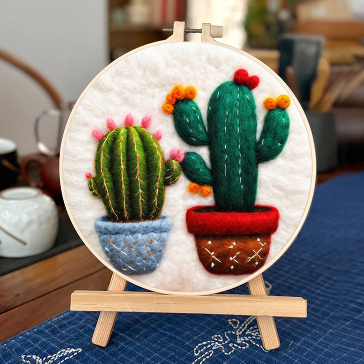 Two Flowering Potted Cactus Wool Needle Felting Painting Kit