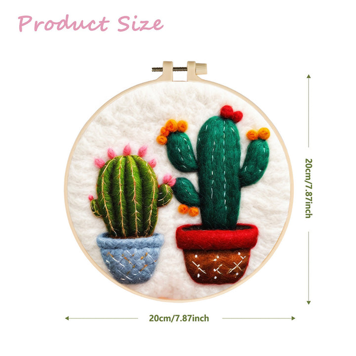 Two Flowering Potted Cactus Wool Needle Felting Painting Kit