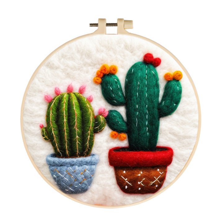 Two Flowering Potted Cactus Wool Needle Felting Painting Kit