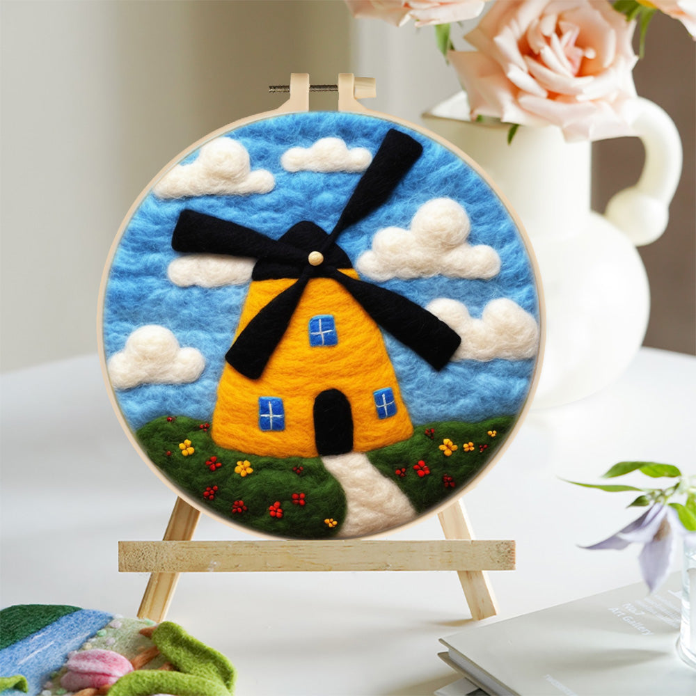 Big Windmill Haystack House Wool Needle Felting Painting Kit