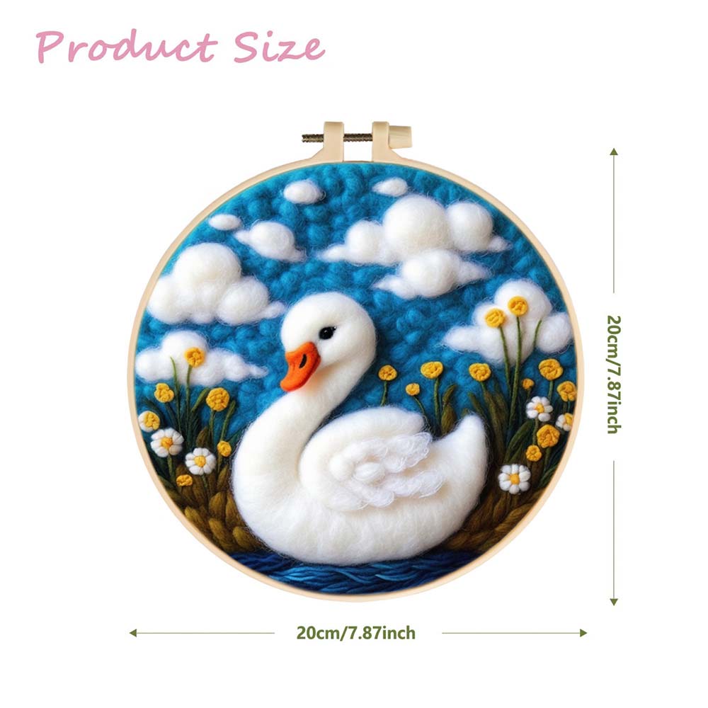 White Swan in the Flower Bushes Wool Needle Felting Painting Kit