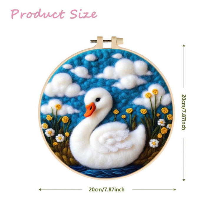 White Swan in the Flower Bushes Wool Needle Felting Painting Kit