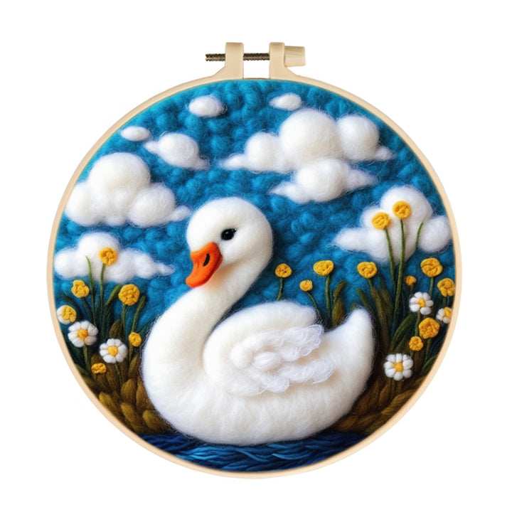 White Swan in the Flower Bushes Wool Needle Felting Painting Kit