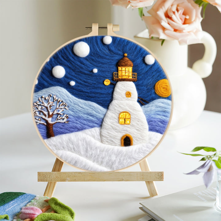 Lighthouse in the Snow Wool Needle Felting Painting Kit
