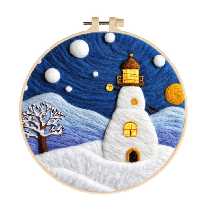 Lighthouse in the Snow Wool Needle Felting Painting Kit