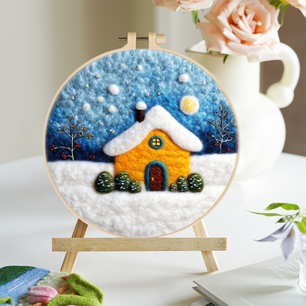 Small House in the Snow Wool Needle Felting Painting Kit