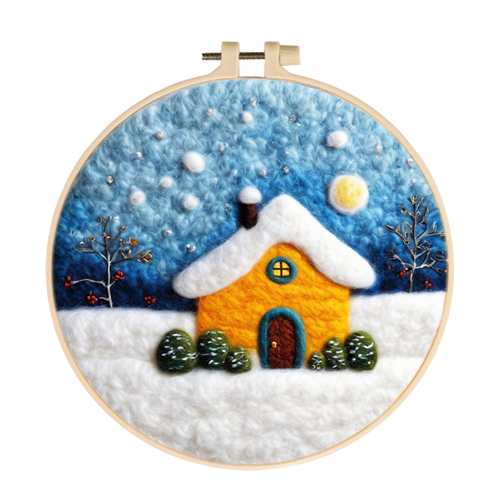 Small House in the Snow Wool Needle Felting Painting Kit
