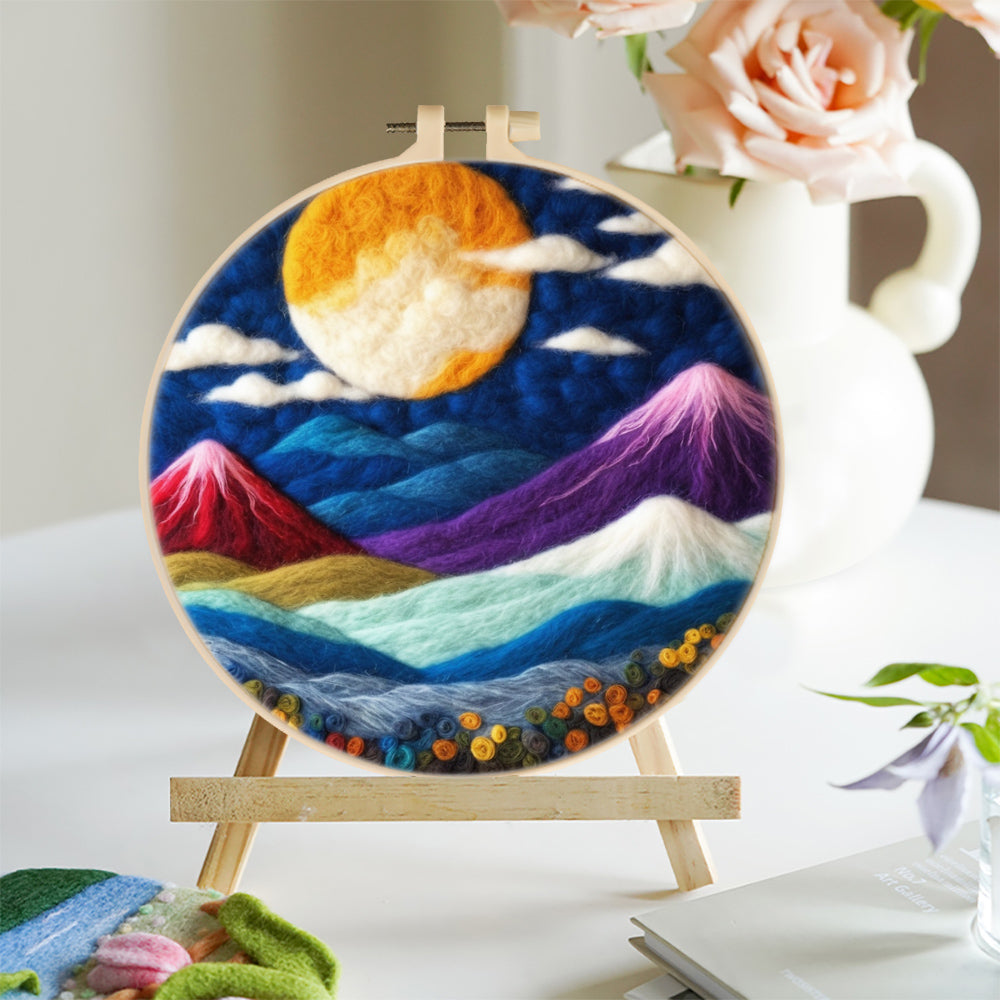 Colorful Mountains under the Moonlight Wool Needle Felting Painting Kit
