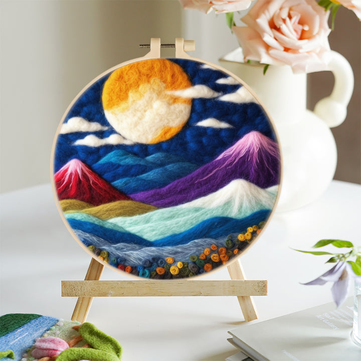 Colorful Mountains under the Moonlight Wool Needle Felting Painting Kit
