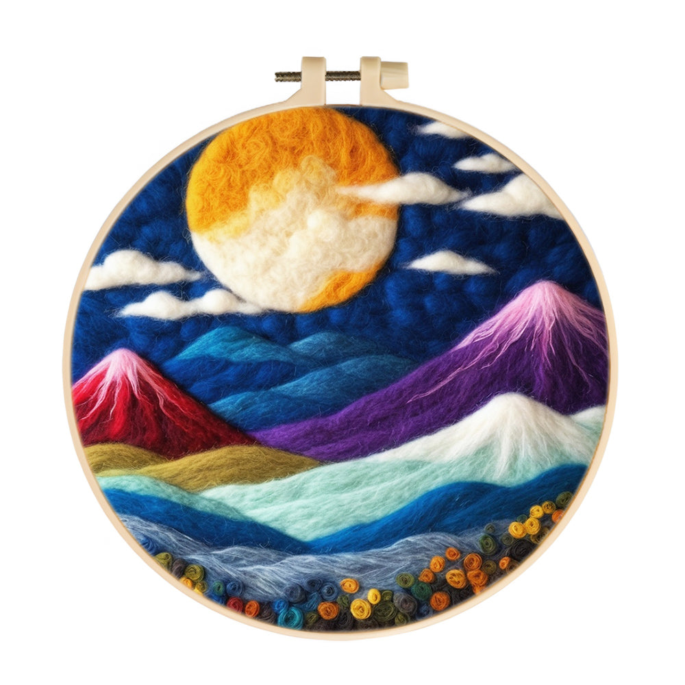 Colorful Mountains under the Moonlight Wool Needle Felting Painting Kit